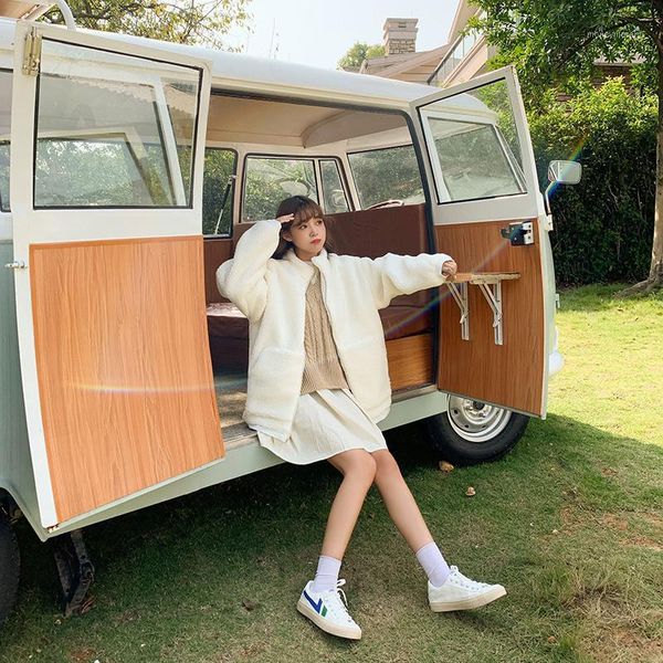 

women's down & parkas winter women fleece jacket and coat korean fashion stand collar trend ladies elegant solid jackets for couple uni, Black