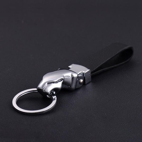 

leopard head leather key chains rings holder metal car keyrings keychains for man women gift, Silver