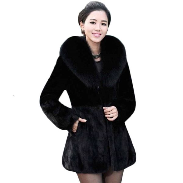 

2021 new women's black leather coat s-6xl plus size fake mink fur coats autumn new fine fashion chic clothing fr3g