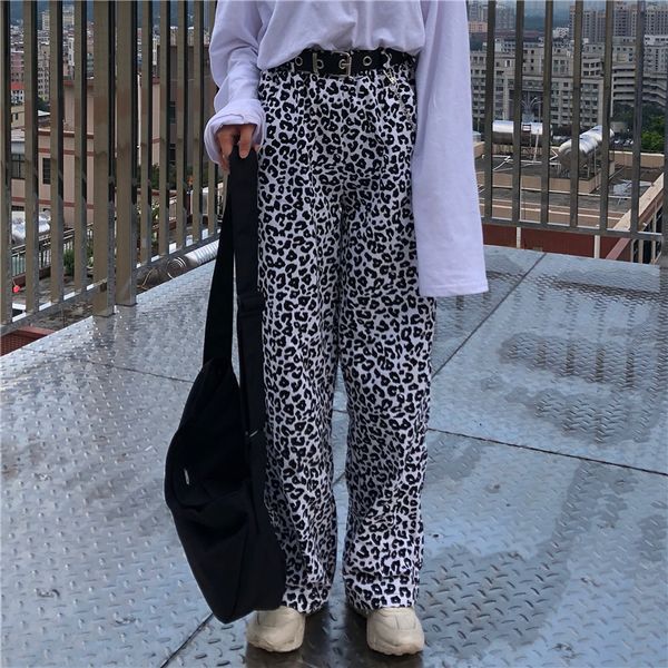 

2021 new animal patterned hip hop leopard-style elastic waistband, long pants, female harajuku streetwear, b85k, Black;white