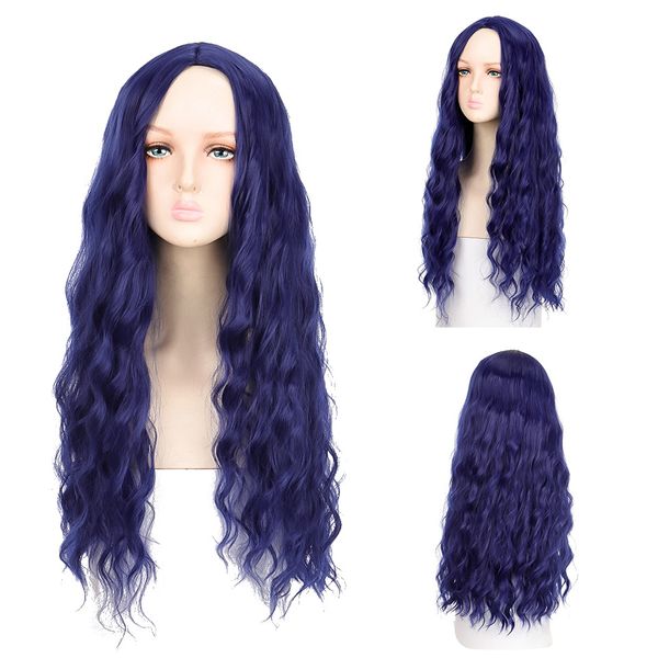 

ladies long curly hair big waves in parting coc fashion wig comfortable breathable, Black