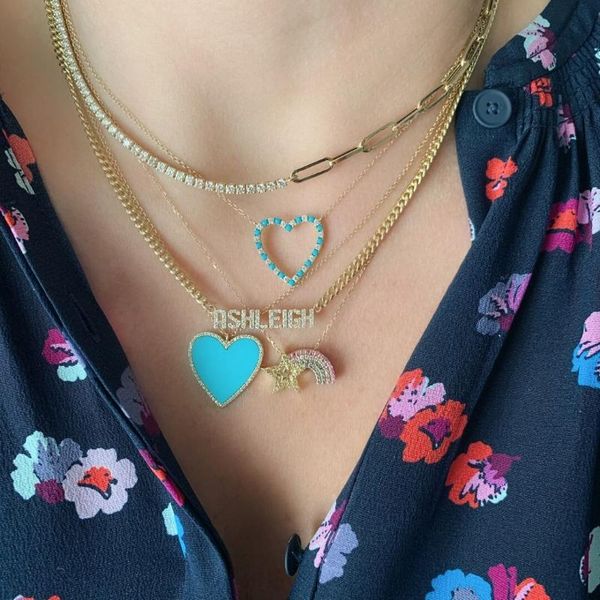 

chokers classic heart pendant necklaces for women girls fashion jewelry turquoises cz paved charm necklace with tiny chain wedding, Golden;silver