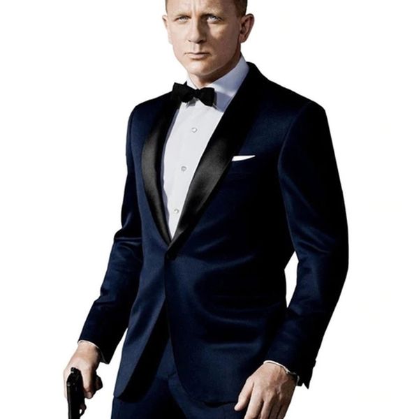 Personalizado feito escuro de terno azul inspirado por desgastado em terno de casamento de James Bond para homens groomsman tuxedos noivo casamento ternos 201105