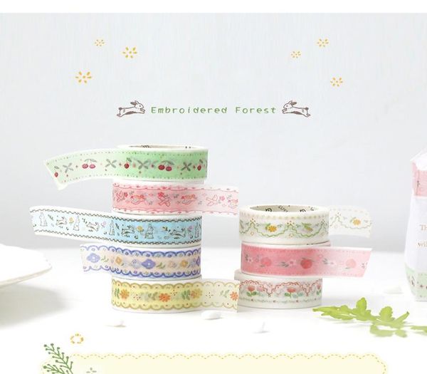 

2016 embroidered forest washi tape set 15mm daisy flower peach fruit adhesive masking tapes decoration for diary stickers a6018 h