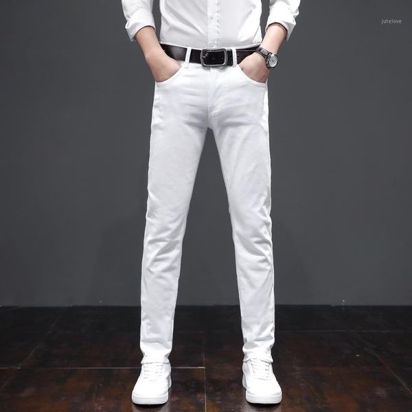 

fashion men skinny jeans business white stretch jeans men's trousers pencil pants teenagers pantalon hombre1, Blue