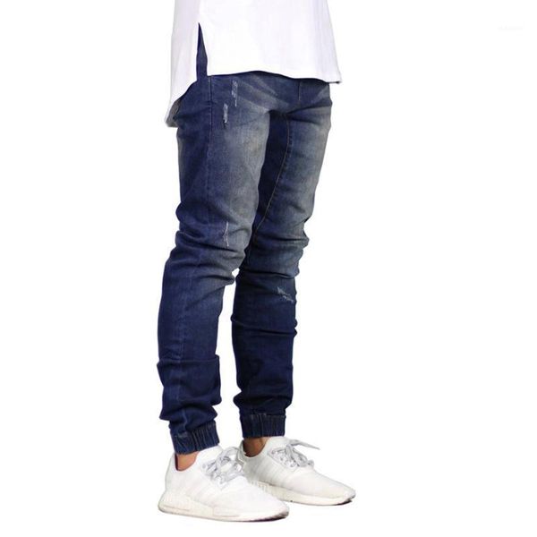 

fashion men jogger jeans stretch hip hop joggers denim jeans for men e50081, Blue