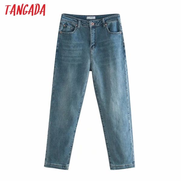 

tangada spring fashion women vintage blue jeans pants long trousers pockets buttons female pants 6p18 y1214