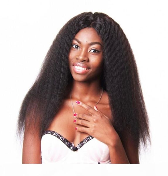 

cambodian human hair lace front wigs baby hair bleach knots coarse yaki non-remy hair full lace wigs for african american, Black;brown