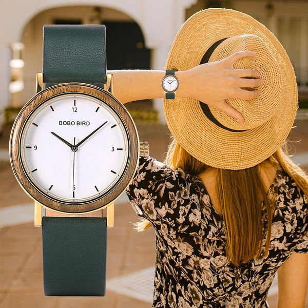 

montre femme bobo bird wood watches for women 304 stainless steel 6.5mm ultra-thin japan movement watch genuine leather strap 201204, Slivery;brown
