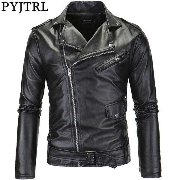 

pyjtrl men's motorcycle slim casual zipper pu leather jacket streetwear clothes 201130, Black;brown