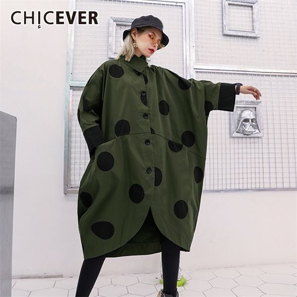

chicever dot print coat for women lapel collar half sleeve hit color asymmetric hem bat coats female fashion new clothing 201031, Tan;black