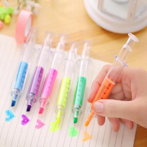 6 Farben Neuheit Krankenschwester Nadel Spritze geformt Highlighter Marker Marker Stift Farben Stifte Schreibwaren Schule