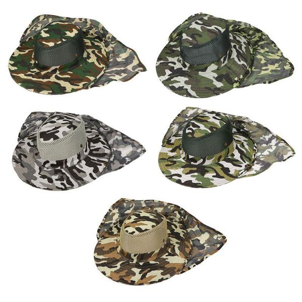 

camouflage bucket hat with mesh neck flap fishing wide brim bo 2xpd, Blue;gray