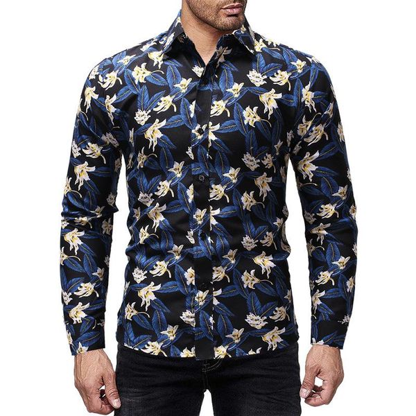 

men's fashion flower print shirts casual button down long sleeve hawaiian shirt beach holiday slim fit party shirts, White;black