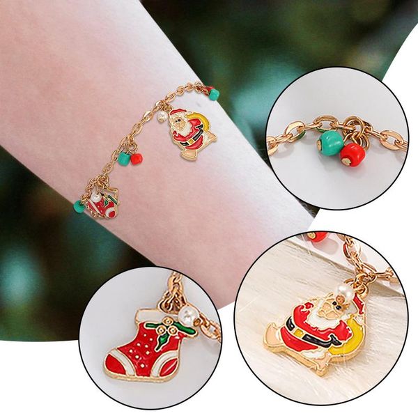 

link, chain christmas charm bracelet santa claus xmas tree pendant decoration for home 2021 ornaments gift noel navidad, Black