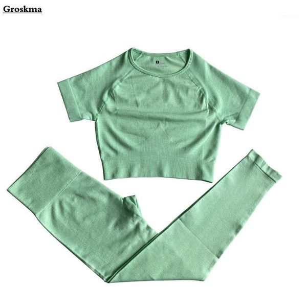 

yoga outfits high waist pants+crop t shirt women set seamless fitness gym 2 piece suit outdoor running sportswear clothing1, White;red
