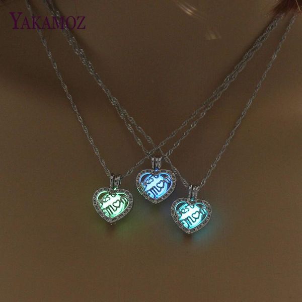 

pendant necklaces mom luminous necklace heart shape choker glowing women silver color chain gift for jewelry n1223
