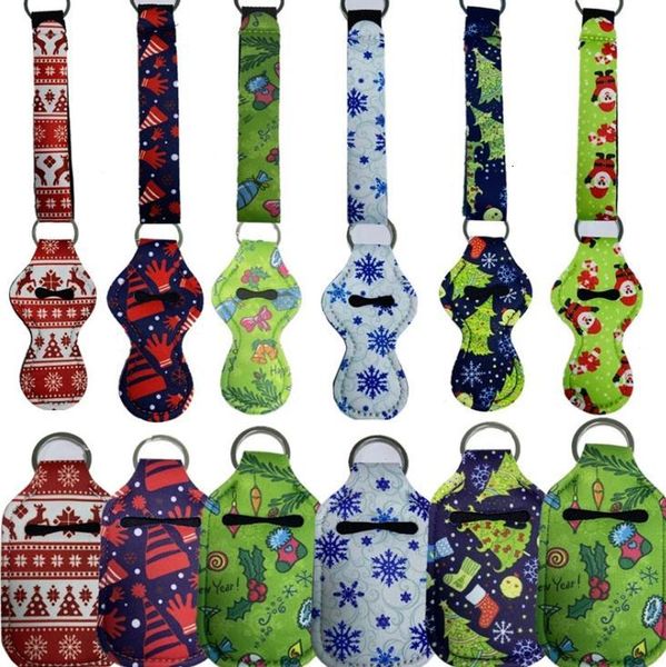 

neoprene 1 set=4pcs christmas 36 hand sanitizer styles bottle holder wristlet keychain chapstick holder 30ml bottle, Slivery;golden