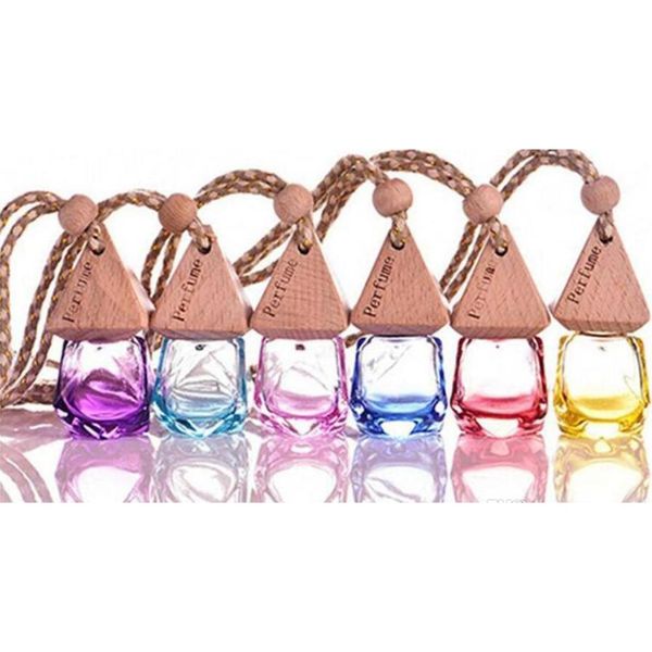 

6ml diamond glass perfume bottle pendant car hanging perfume bottles air freshener carrier essential oil hang rope bottle with cap