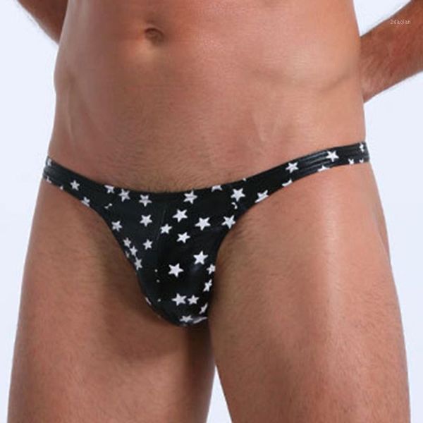 

underpants mens low rise pu thongs underwear briefs pouch t-back breathable double ding men's faux leather bronz1, Black;white