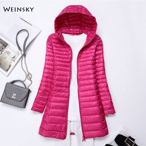 

winter women ultralight thin down long jacket white duck down hooded jackets long sleeve warm coat parka female portable outwear c1204, Black