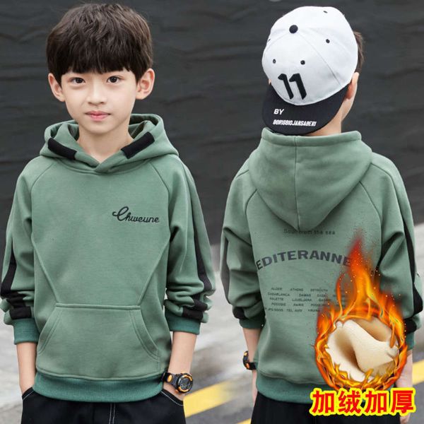 

winter children's thickened clothing plush boys' autumn 2020 new cuhk hooded and bottomed sweater sports et korean version, Black