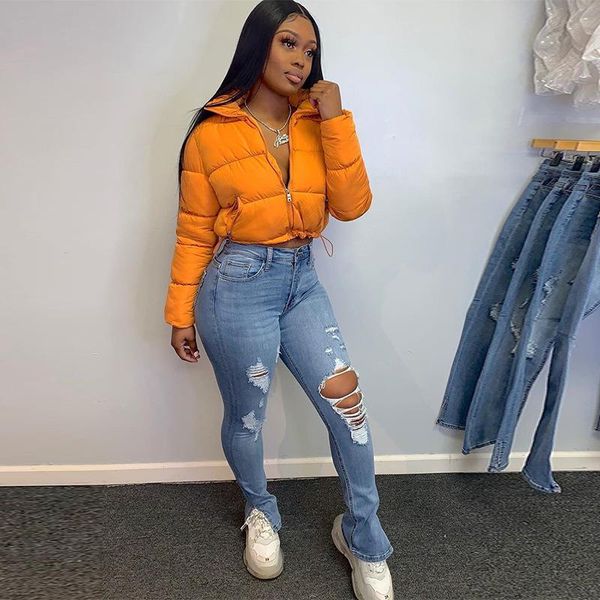 

women's down & parkas winter puffer cropped parka bubble jacket women warm coat jackets for female wholesale 2021 fashion orange zipper, Black