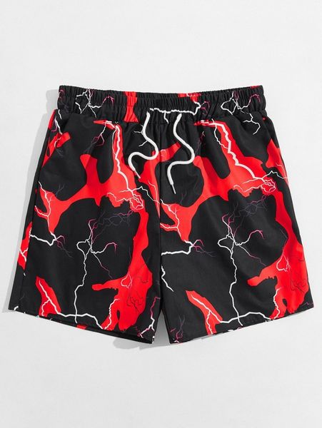 

romwe guys lightning graphic drawstring shorts j604#, Black