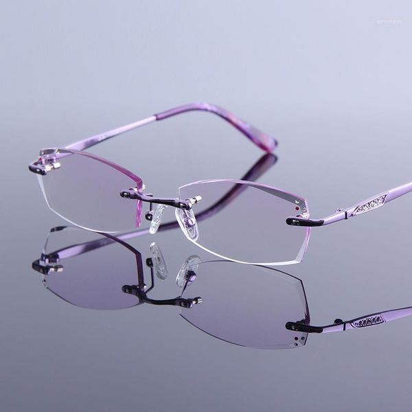 

ultra-light reading glasses woman alloy diamond cut trimming eyeglasses rimless frame women prescription glasses1, White;black