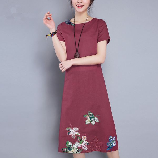 

2021 new vintage new navy in linen of the women short sleeve loose dress summer embroidered dressfy546 ladies nn2r, Black;gray