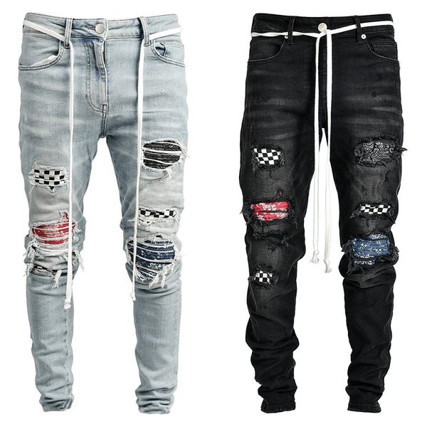 

european and american high-end self-cultivation ripped feet pants new men's jeans, Black