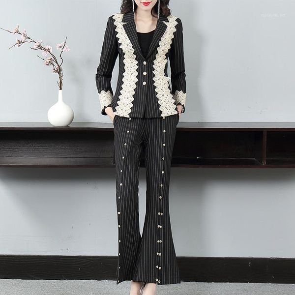 

women's suits & blazers women's suit two-piece diamond lace + drill studded pants fashion slim temperament formal suits1, White;black