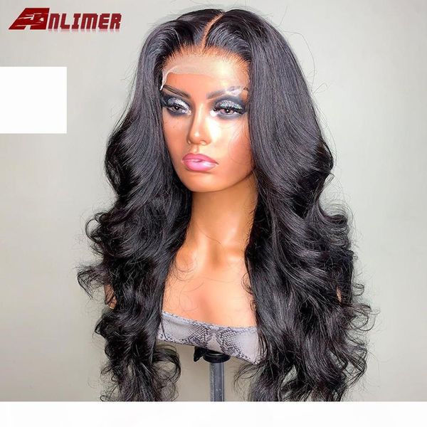 

anlimer 13*4 13*6 lace front human hair wig pre plucked with baby hair brazilian remy body wave wig 360 lace natural wig, Black