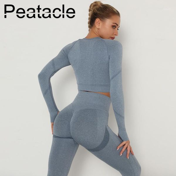 

yoga outfits peatacle 2 piece seamless suit high waist fitness pants female long sleeve leggings set sports wear for women gym workout1, White;red