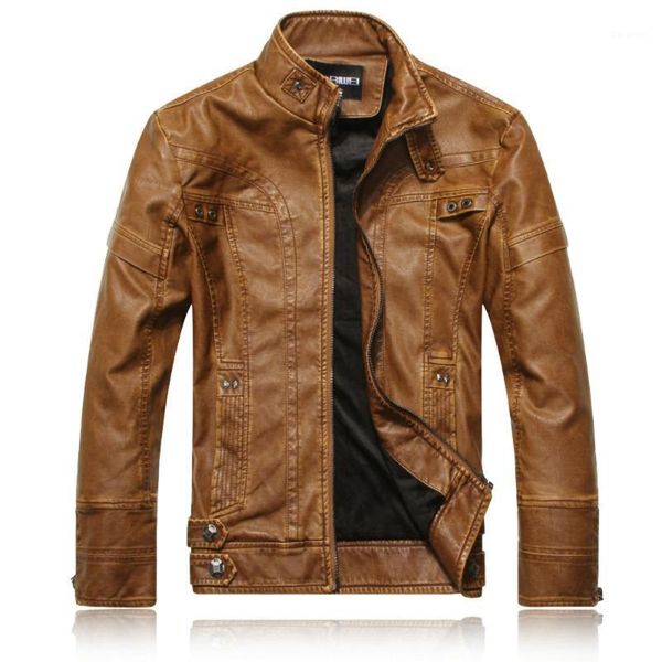 

men's vintage stand collar leather jacket motorcycle pu faux leather jacket fleece lined winter outwear1, Black