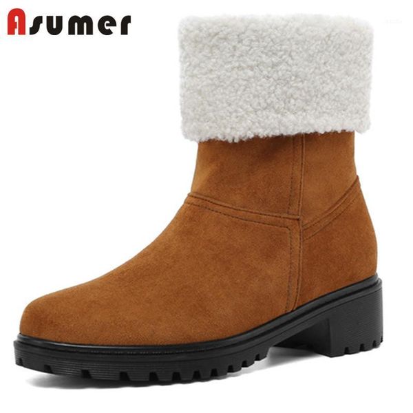 

boots asumer 2021 winter snow women flock round toe thick heel casual shoes fur comfortable warm ankle woman1, Black