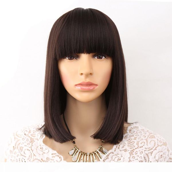 

14 inches bob wigs straight black synthetic wigs with bangs for women medium length hair bob wig heat resistant bobo hairstyle cosplay wigs