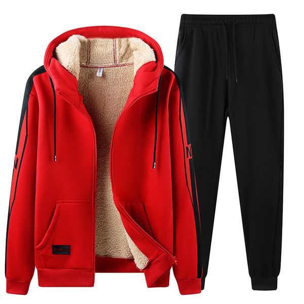 

thick winter, fleeing male sweatshirt, hooded man jacket, track pants, sports suits, Gray