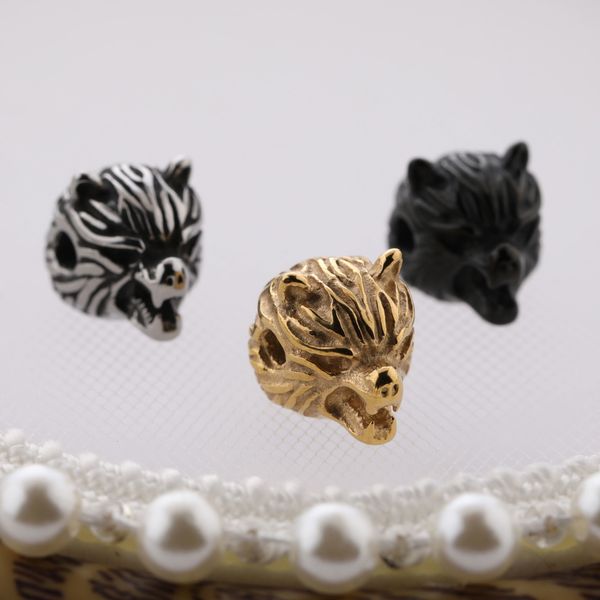 14*10,5 MM Mode Männer und Frauen Handgemachte Metall Perlen Armband Silber/Gold/Schwarz Edelstahl Tiger kopf Charms
