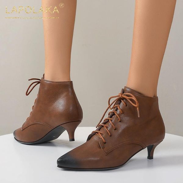 

lapolaka новая мода офис дамы сапоги с заостренным носком fine lace моды добавить меха осень зима сапоги женские туфли, Black