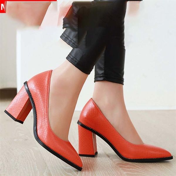 

morazora plus size 33-46 thick heels high pumps pointed to the simple spring summer ladies women's fashion office shoes, Black;brown