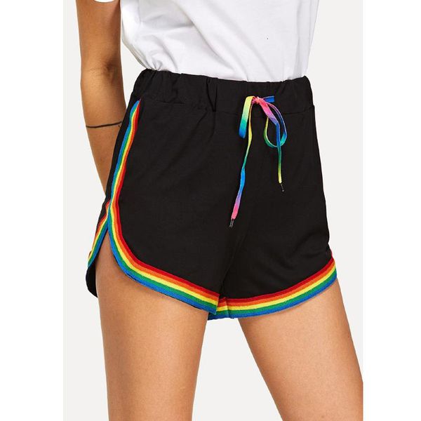 

wind color stripe stitching split lace up micro ra shorts for women, White;black