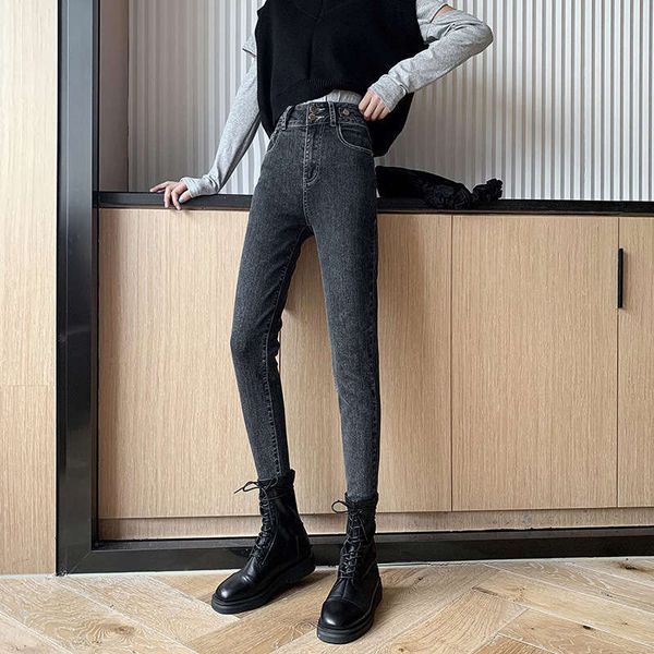 

autumn and winter 2020 new denim women's korean version elastic waist slim skinny leg pants, Blue