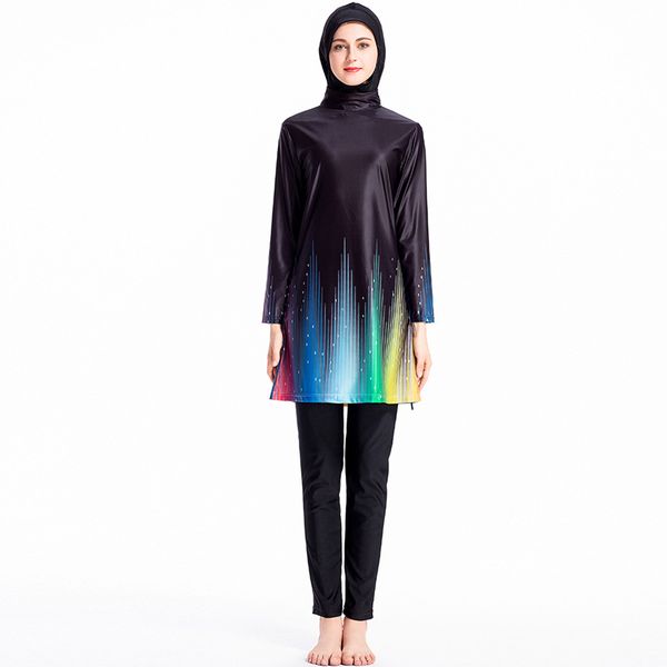 

2021 new rainbow floral modest swimwear women 3 ask for full coverage swimsuit muslimah hijab natation azgw, Red