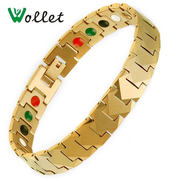 

link, chain wollet jewelry tungsten bracelet bangle for men gold rose color germanium infrared negative ion tourmaline, Black