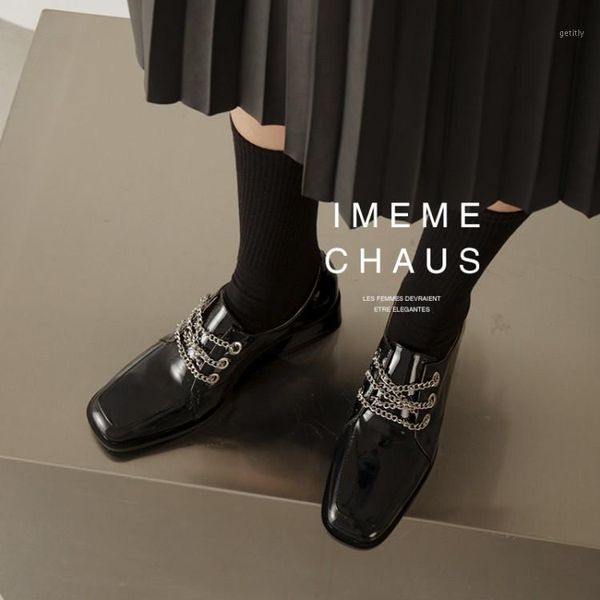

high heels small leather shoes chain square toe rhinestone patent leather single shoes genuine women's x7371, Black