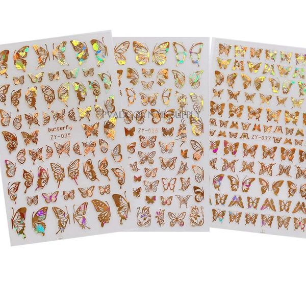

stickers & decals 3d butterfly nail art holographic adhesive transfer decorations laser butterflies manicure, Black
