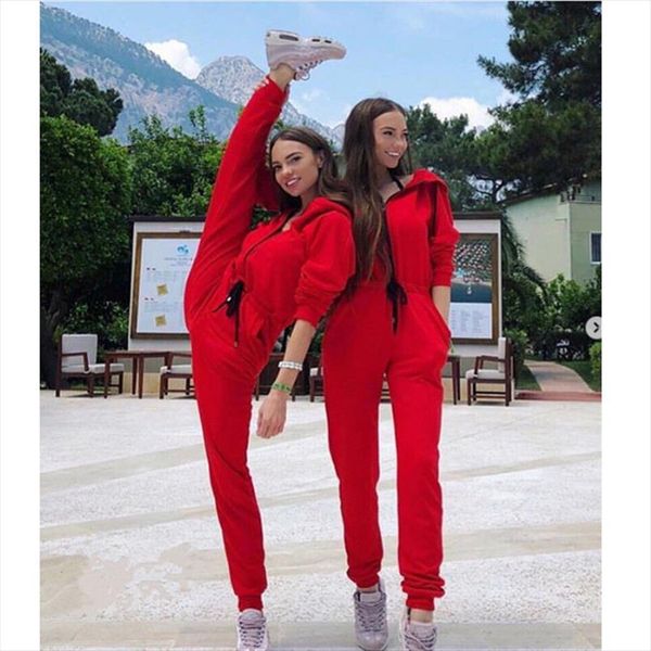

fashion zipper hooded jumpsuits women slim casual hoodies pockets sporting tracksuit drop shipping good quality, Black;white