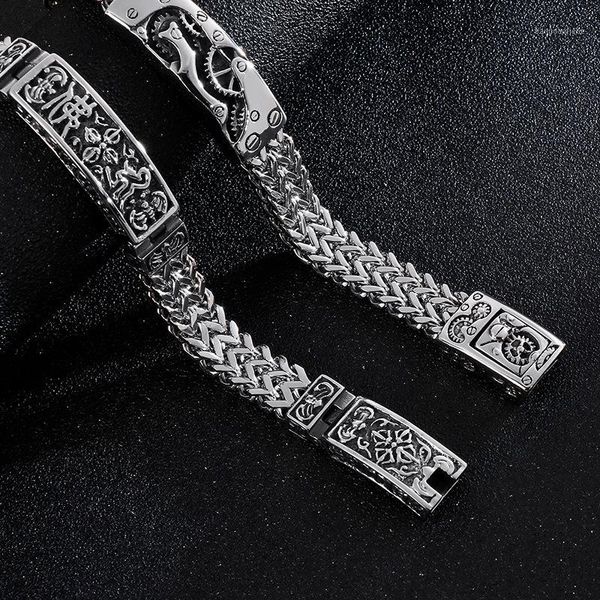 

personality men's trend stainless steel bracelet six-word mantra buddha chain titanium steel keel bracelet1, Black