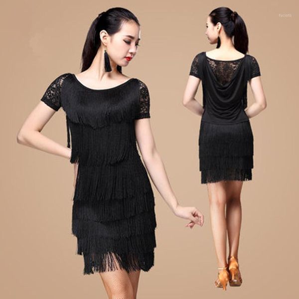 

latin dance dress 2017 new european style children women rumba sumba latin tassel dancing skirt1, Black;red